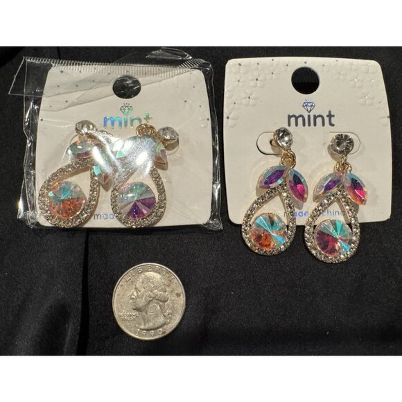 Mint Iridescent Pink Rhinestone Earrings Party Wedding Cruise NEW - Picture 4 of 5